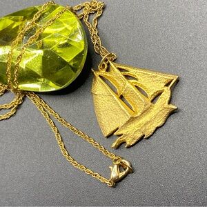 Sailboat Vintage Pendant Gold Tone Nautical Sailboat Necklace